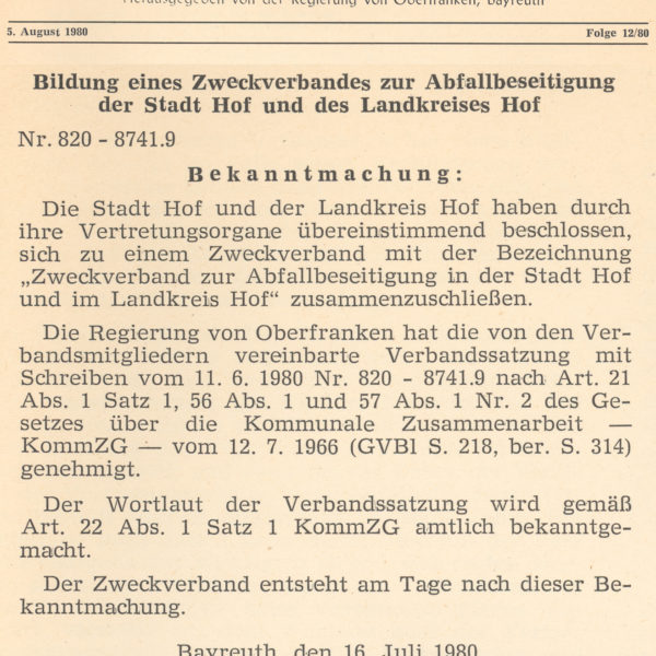 Ausschnitt Amtsblatt komplett AZV Gründung