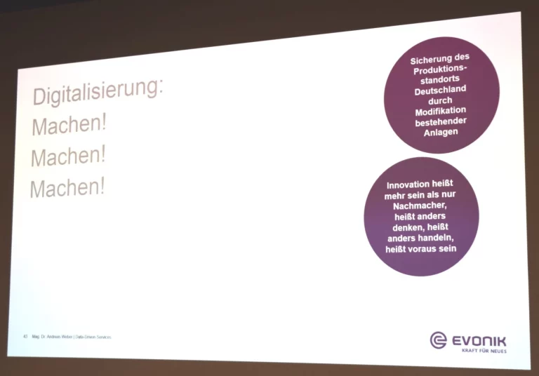 Präsentationsfolie mit den Kernaussagen „Digitalisierung: Machen!“ und Zitaten zu Innovation und Produktionsstandort