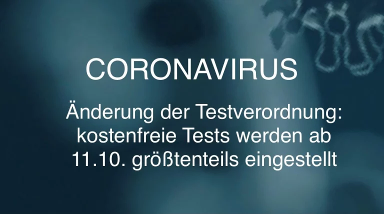 Änderung der Testverordnung – kostenfreie Tests werden größtenteils ab 11.10. eingestellt