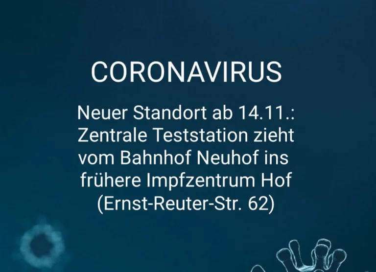 Umzug der zentralen Teststation: Ab 14.11. in der Ernst-Reuter-Str. 62 in Hof